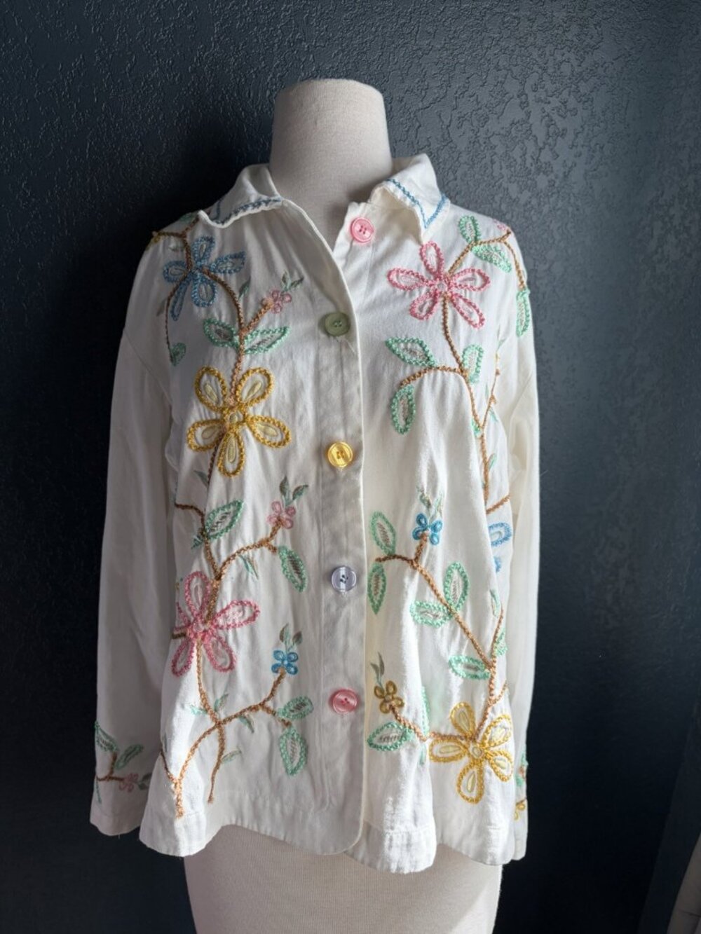 Vintage Keren Hart Button Up Shirt Jacket Sz XL Embroidery Teachercore Kidcore